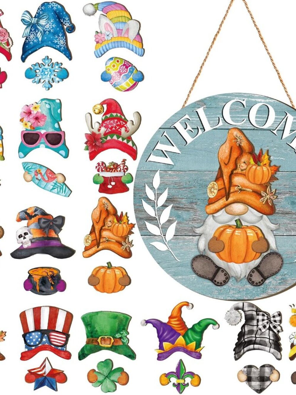 30 Pcs Seasonal Interchangeable Wooden Gnome Decor,Coastal,Blue